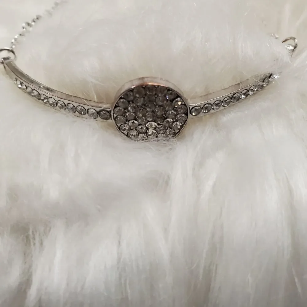 Silver Rhinestone Circle Bar Adjustable Bracelet